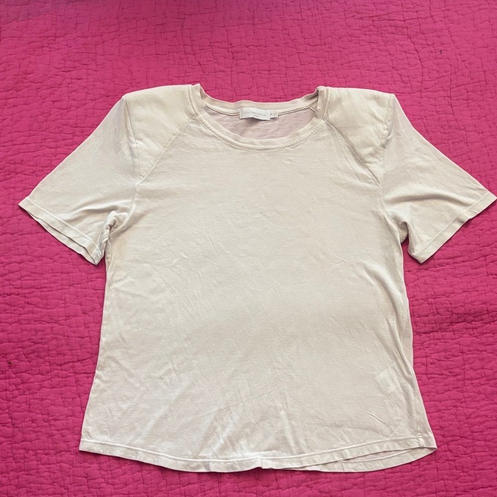 Jonathan Simkhai Cream Short Sleeve padded shoulder Tee, M